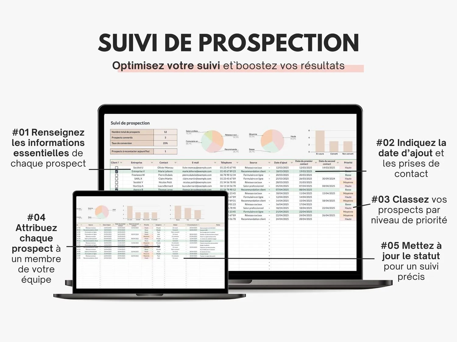 Suivi des prospects - Tableau de bord prospection Google sheets