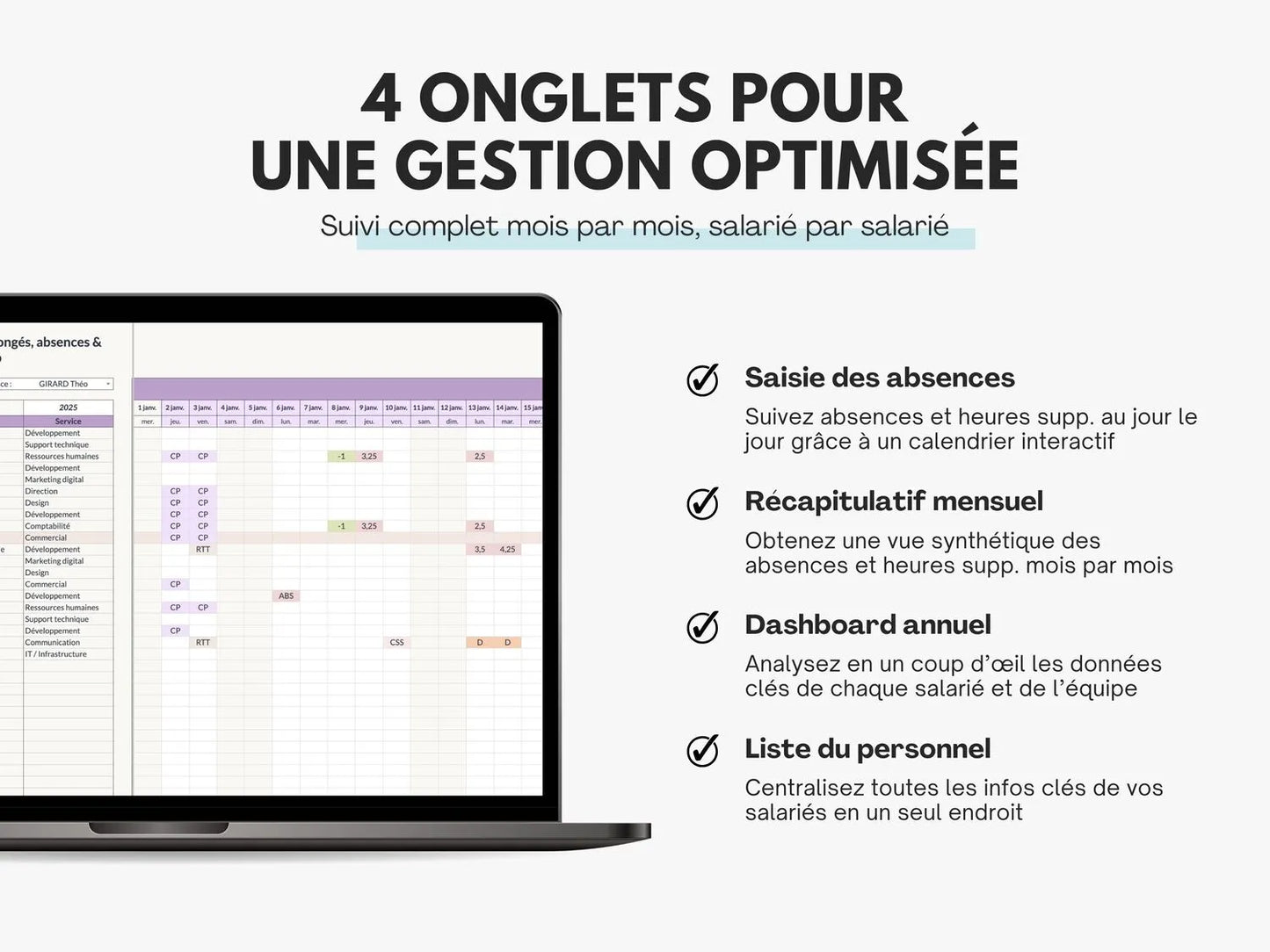 Tableau suivi de congés salariés