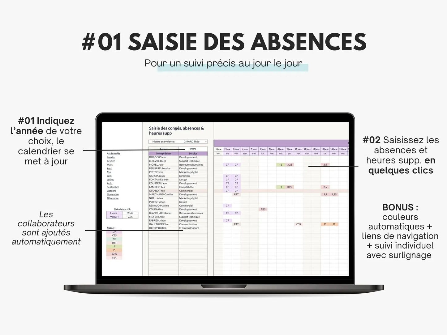 Tableau suivi de congés salariés