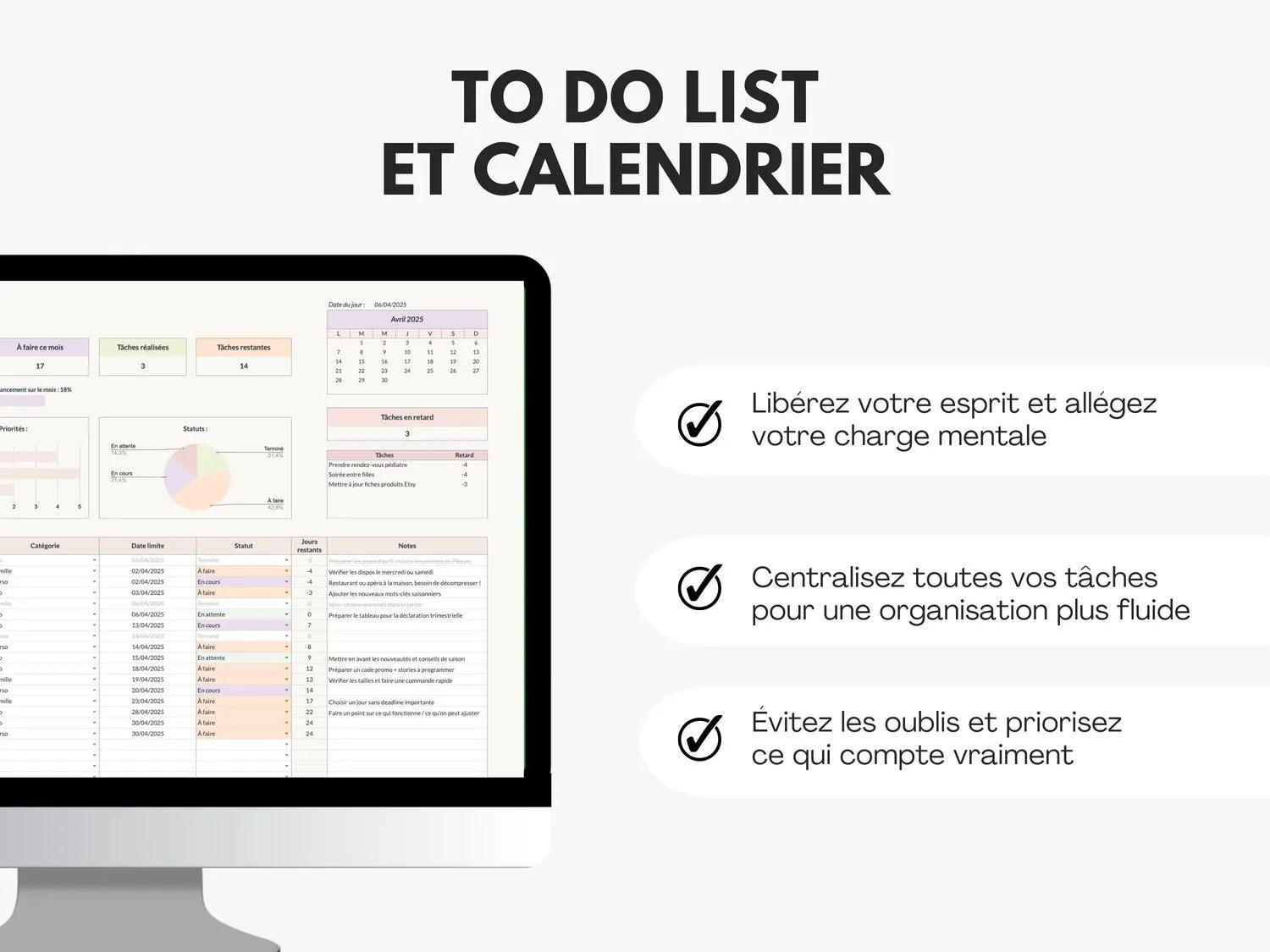 To do list mensuelle Google sheets