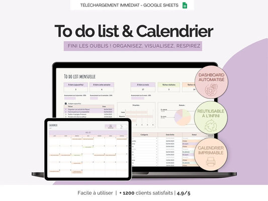 To do list mensuelle et calendrier