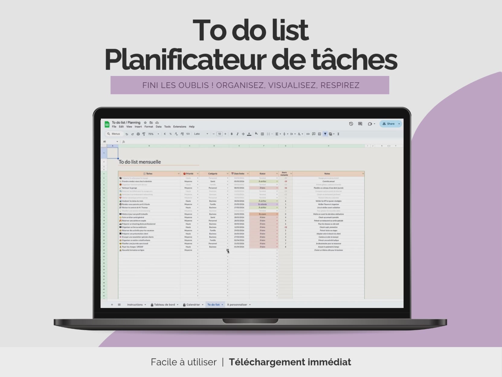 Vidéo To-do list - tableau de bord et calendrier automatisé