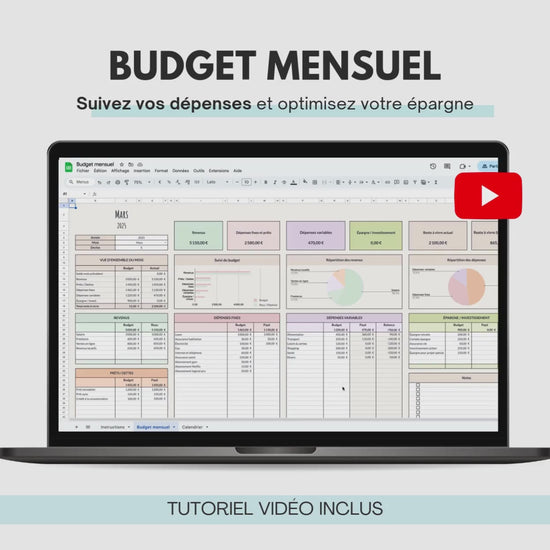 Tableau budget mensuel Excel Google sheets