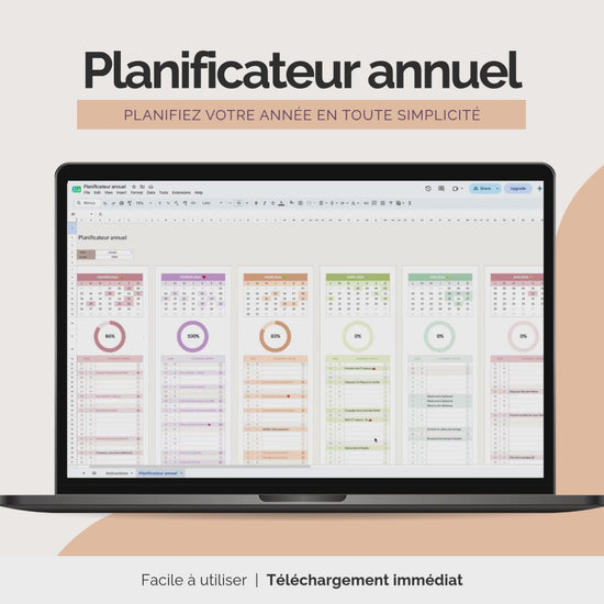 Vidéo Planificateur annuel Google Sheets | Calendrier 12 mois planner digital agenda