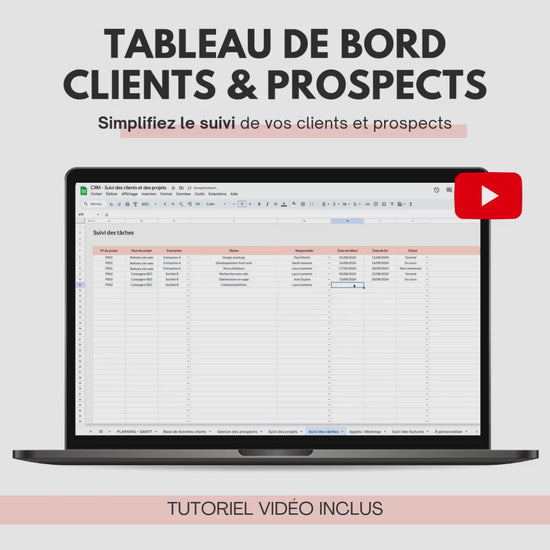 Tableau de bord CRM clients et prospects Google sheets
