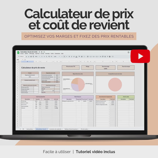 Vidéo utilisation calculateur de prix de vente et coût de revient Google sheets