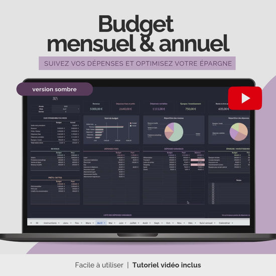 Vidéo budget mensuel et annuel Excel Google sheets