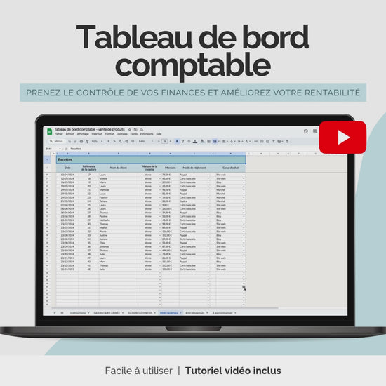 Vidéo Tableau de bord comptable Excel Google sheets - Suivi des ventes et dépenses micro entreprise